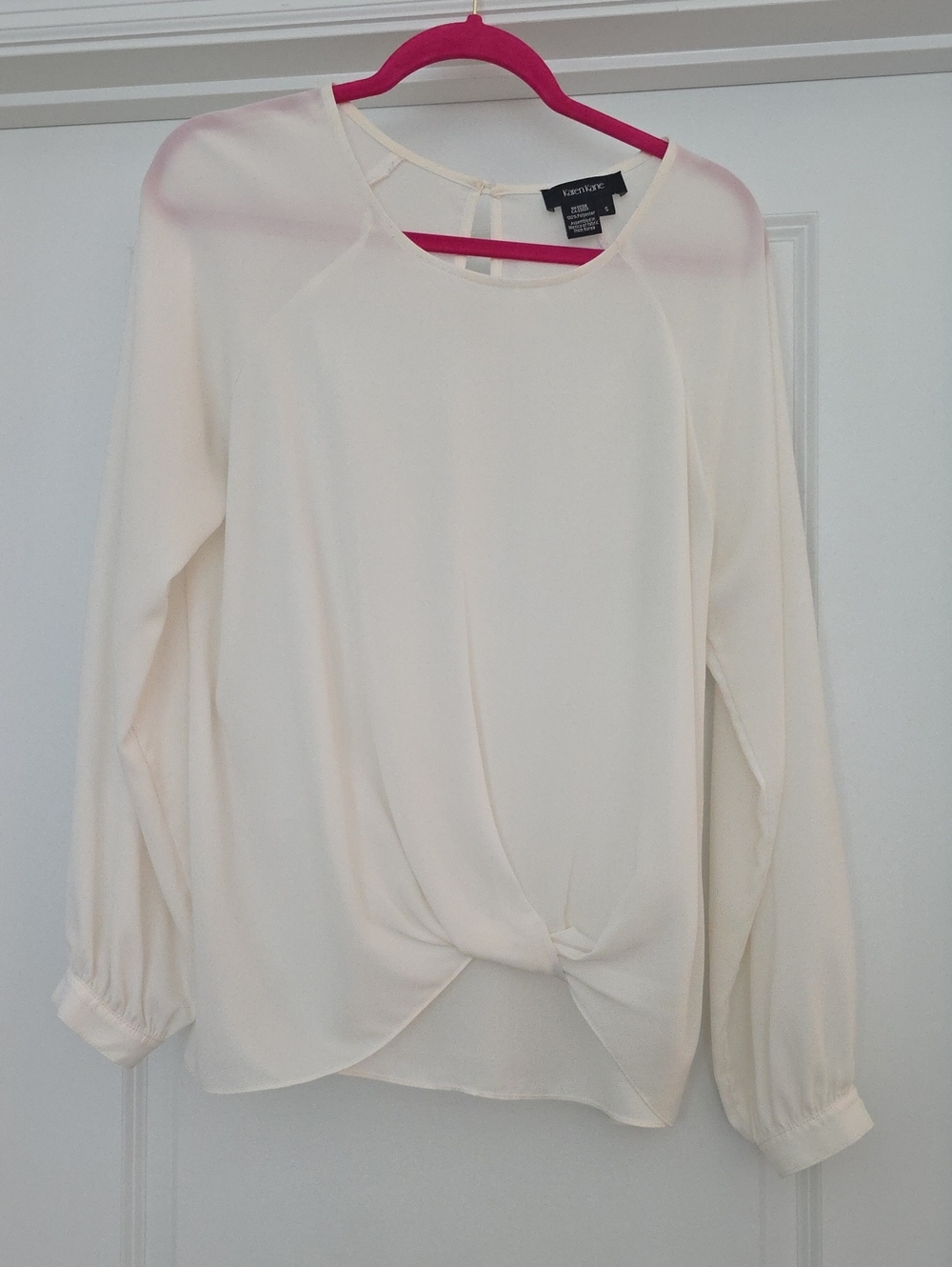 Karen Kane Twist-Hem Long Sleeve Off White Blouse